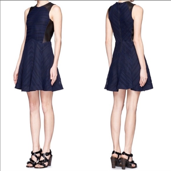 Rag & Bone Basha Leather Trim Dress Indigo - Picture 12 of 13